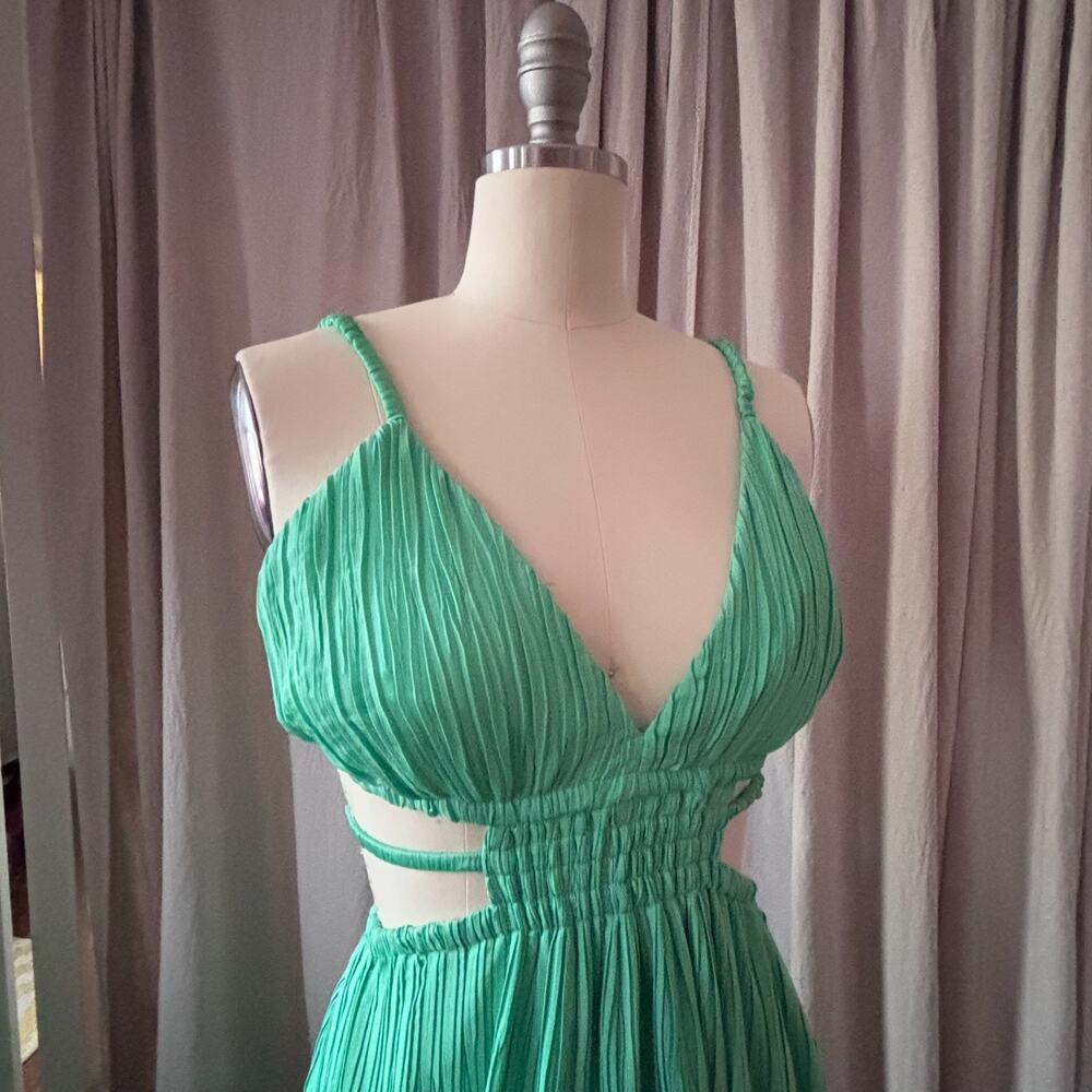 Jonathan Simkhai Liz Pleated‎ Gown Kiwi Green Cutout Maxi Est. Large *READ DESC* - Picture 3 of 11